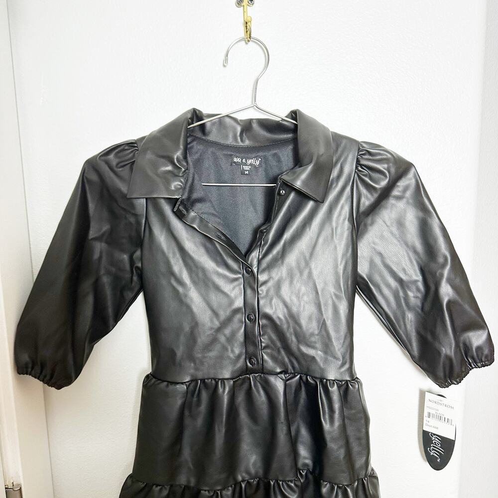 NWT Ava & Yelly Faux Leather Tiered Short Sleeve Dress sz 14 - Picture 3 of 7